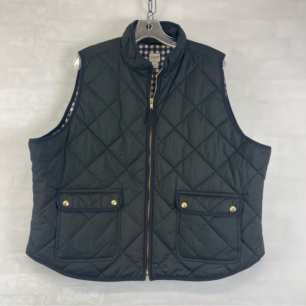 J.Crew‎ Quilted Puffer Vest Black Gingham Lining Size 3X
